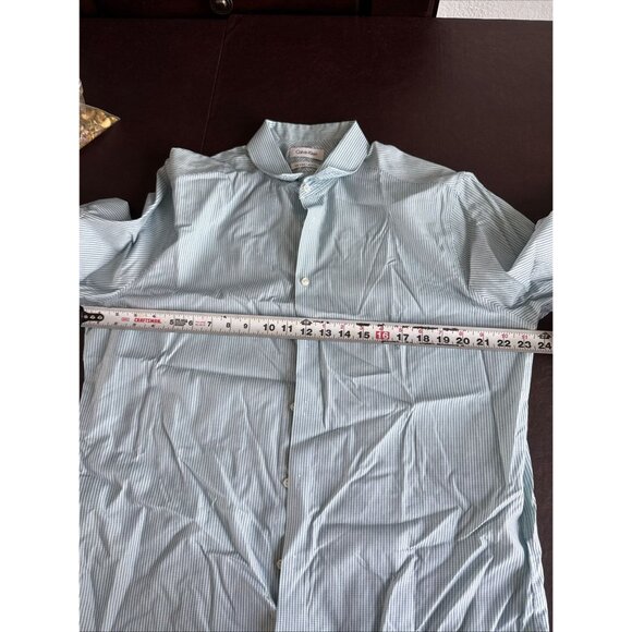 Calvin Klein Mens Non-Iron Slim Fit Striped Button-Up Shirt Size 16.5 34/35 - Picture 7 of 8